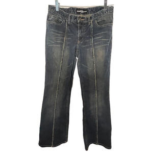 Vintage Express Jeans low rise waist 32 frayed seam down middle flared l…